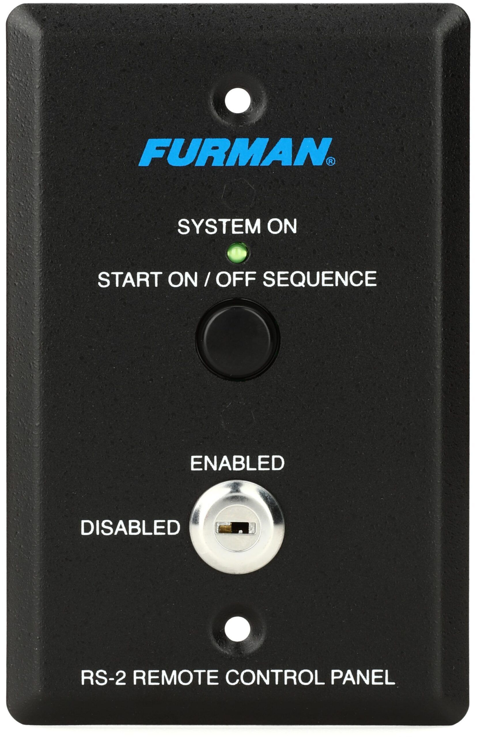 Furman RS-2 remote control panel with a sequence button, status LED, and enable key switch.